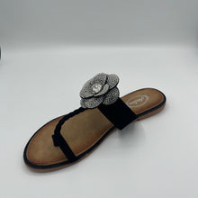 Load image into Gallery viewer, Garden Elastic T-Strap Sandal with Crystal Flowers