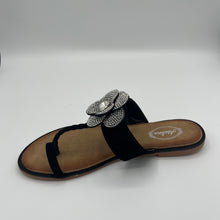 Load image into Gallery viewer, Garden Elastic T-Strap Sandal with Crystal Flowers