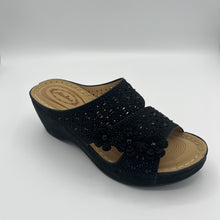 Load image into Gallery viewer, Crystal Embellished and Perforated Wedge with Floral Accents