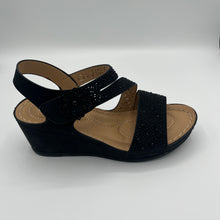 Load image into Gallery viewer, Black Floral Crystal T-Strap Sandal with Elastic Comfort Strap