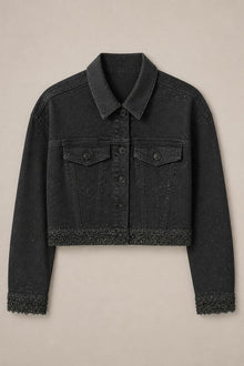 Load image into Gallery viewer, Embellished Cropped Jacket in Black — Front product view