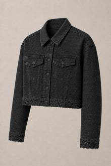 Load image into Gallery viewer, Embellished Cropped Jacket in Black — AI-assisted three-quarter product view