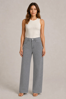 Load image into Gallery viewer, Rhinestone Jeans in Light Gray — AI-assisted styling, front view