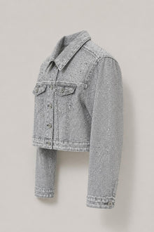 Load image into Gallery viewer, Rhinestone Denim Jacket in Light Gray — Side product view