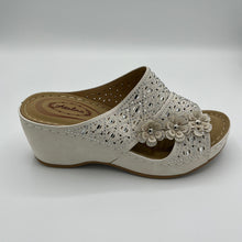 Load image into Gallery viewer, Crystal Embellished and Perforated Wedge with Floral Accents