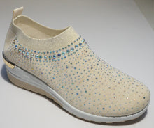 Load image into Gallery viewer, Cream Crystal-Embellished Slip-On Sneakers
