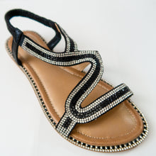 Load image into Gallery viewer, Crystal Curved Strap Slingback Sandals in Black
