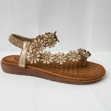 Load image into Gallery viewer, Floral/Flower embellished Toe Ring Slingback Flat Sandals in Gold