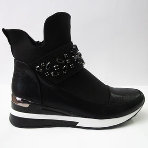 Black Sneaker Boots with Floral Crystal Embellishments