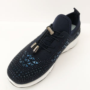Crystal Embellished Lace-up Sneakers (BLACK/BLUE)
