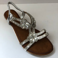 Load image into Gallery viewer, White Crystal Slingback Sandals with Floral Pattern (SILVER)