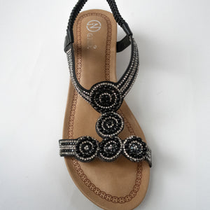 Circular Crystal Slingback Sandals (BLACK/WHITE)