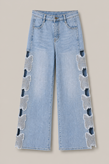 Load image into Gallery viewer, Butterfly Cutout Wide-Leg Jeans — stone gray product hero image
