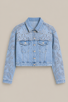 Load image into Gallery viewer, embellished-light-wash-denim-jacket-pair-02 — stone gray product hero image
