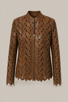 Load image into Gallery viewer, brown-laser-cut-jacket — stone gray product hero image
