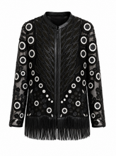 Load image into Gallery viewer, black fringe embroidered jacket - hero

