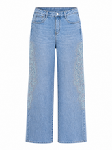 Load image into Gallery viewer, light blue wide leg embroidered denim pants - hero
