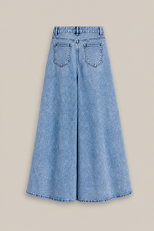Load image into Gallery viewer, Floral Appliqué Wide-Leg Denim Pants — stone gray product back image
