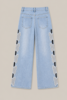 Load image into Gallery viewer, Butterfly Cutout Wide-Leg Jeans — stone gray product back image

