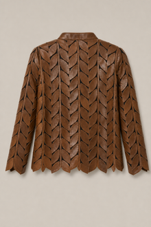 Load image into Gallery viewer, brown-laser-cut-jacket — stone gray product back image
