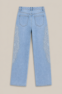 Load image into Gallery viewer, light-blue-wide-leg-embroidered-denim-pants — stone gray product back image
