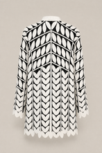 Load image into Gallery viewer, black-white-leaf-pattern-jacket — stone gray product back image
