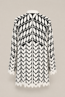 Load image into Gallery viewer, black-white-leaf-pattern-jacket — stone gray product back image
