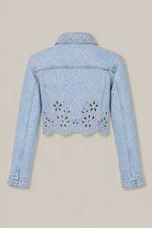 Load image into Gallery viewer, light-wash-eyelet-denim-jacket — stone gray product back image
