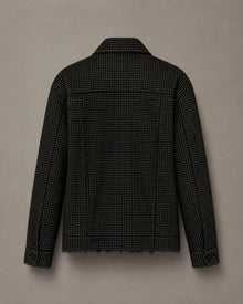 Load image into Gallery viewer, Black rhinestone trucker jacket, longer back view
