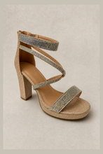 Load image into Gallery viewer, Platform Strappy Sandal Heel with Crystal Embellishments (Gold/Silver/Black) — stone grey product image
