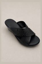 Load image into Gallery viewer, Black Crystal Decorated Strap Wedge Sandals — stone grey product image
