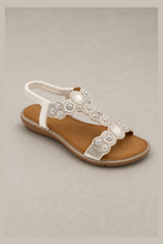 Load image into Gallery viewer, Medallion Circle Comfort T-Strap Sandal — stone grey product image
