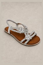 Load image into Gallery viewer, White Crystal Slingback Sandals with Floral Pattern (SILVER) — stone grey product image

