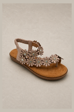 Load image into Gallery viewer, Blossom Daisy T-Strap Sandal with Crystal Embellishments — stone grey product image
