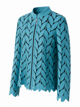 Load image into Gallery viewer, light blue laser cut jacket - product-three-quarter-front
