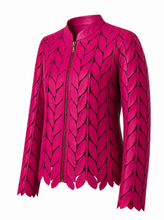 Load image into Gallery viewer, red laser cut jacket - product-three-quarter-front
