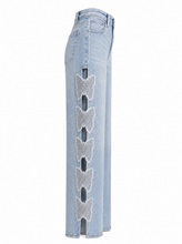 Load image into Gallery viewer, light wash distressed ripped wide leg jeans - product-side
