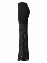 Load image into Gallery viewer, black embellished lace applique pants - product-side
