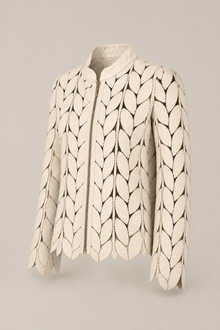 Load image into Gallery viewer, cream-laser-cut-jacket-01 — stone gray product three-quarter front image

