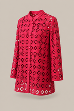 Load image into Gallery viewer, red-geometric-cutout-tunic-jacket — stone gray product three-quarter front image
