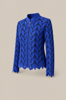 Load image into Gallery viewer, blue-laser-cut-jacket — stone gray product three-quarter front image
