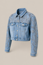 Load image into Gallery viewer, embellished-light-wash-denim-jacket-pair-02 — stone gray product three-quarter front image
