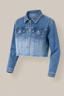 Load image into Gallery viewer, light-wash-eyelet-denim-jacket-detail-product — stone gray product three-quarter front image
