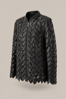 Load image into Gallery viewer, black-laser-cut-jacket — stone gray product three-quarter front image
