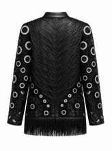 Load image into Gallery viewer, black fringe embroidered jacket - product-back

