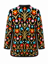 Load image into Gallery viewer, black multicolor floral embroidered jacket - product-back

