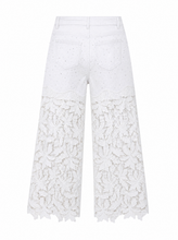 Load image into Gallery viewer, white lace applique wide leg jeans - product-back
