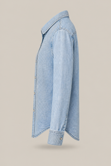 Load image into Gallery viewer, light-wash-denim-button-down-shirt — stone gray product side image
