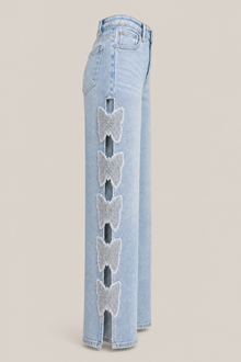 Load image into Gallery viewer, Butterfly Cutout Wide-Leg Jeans — stone gray product side image
