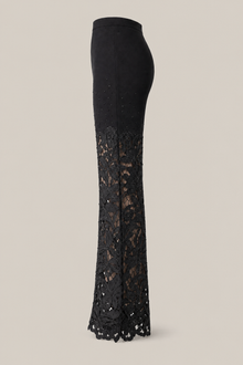 Load image into Gallery viewer, black-embellished-lace-applique-pants — stone gray product side image
